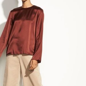 Vince Silk Blouse, Large, Tie Back Silk Shirt, Jasper brown